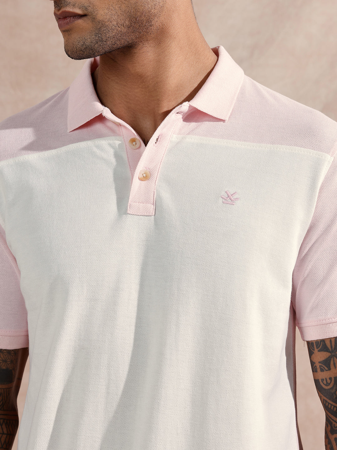 Colour Blocked Polo T-Shirt | White & Pink - Image 5