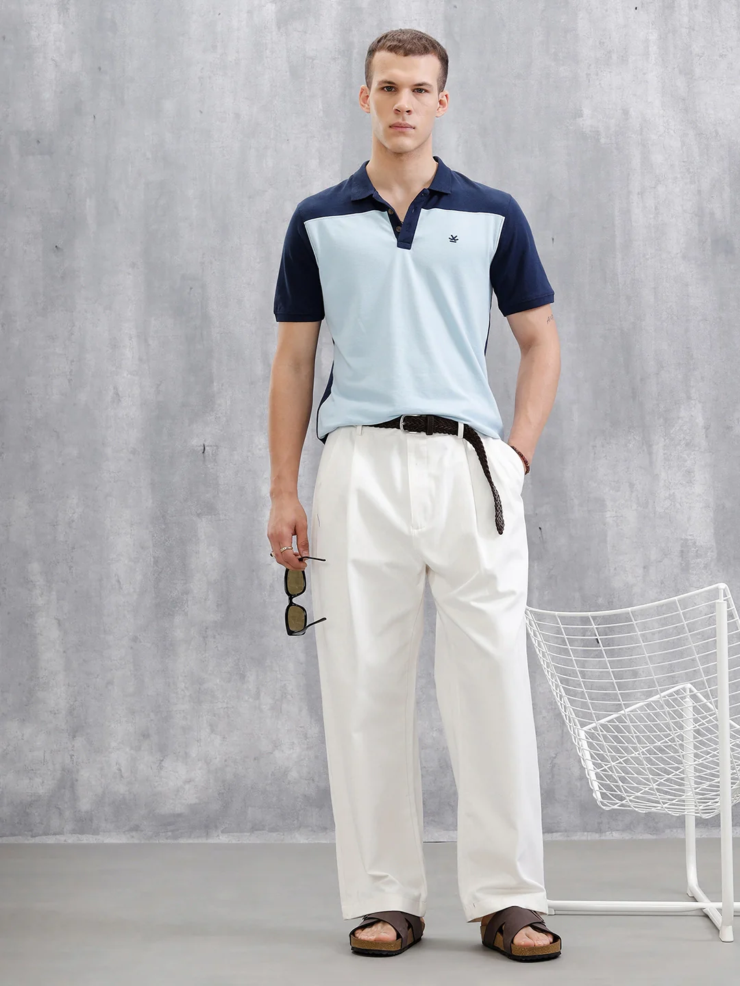 Colour Blocked Slim Fit Polo T-Shirt | Blue - Image 2