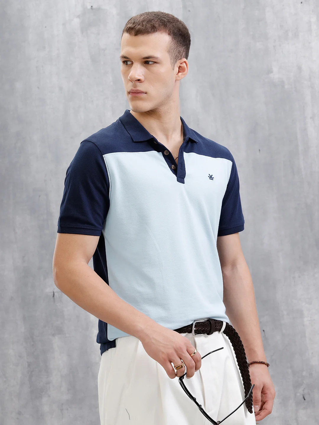 Colour Blocked Slim Fit Polo T-Shirt | Blue - Image 4