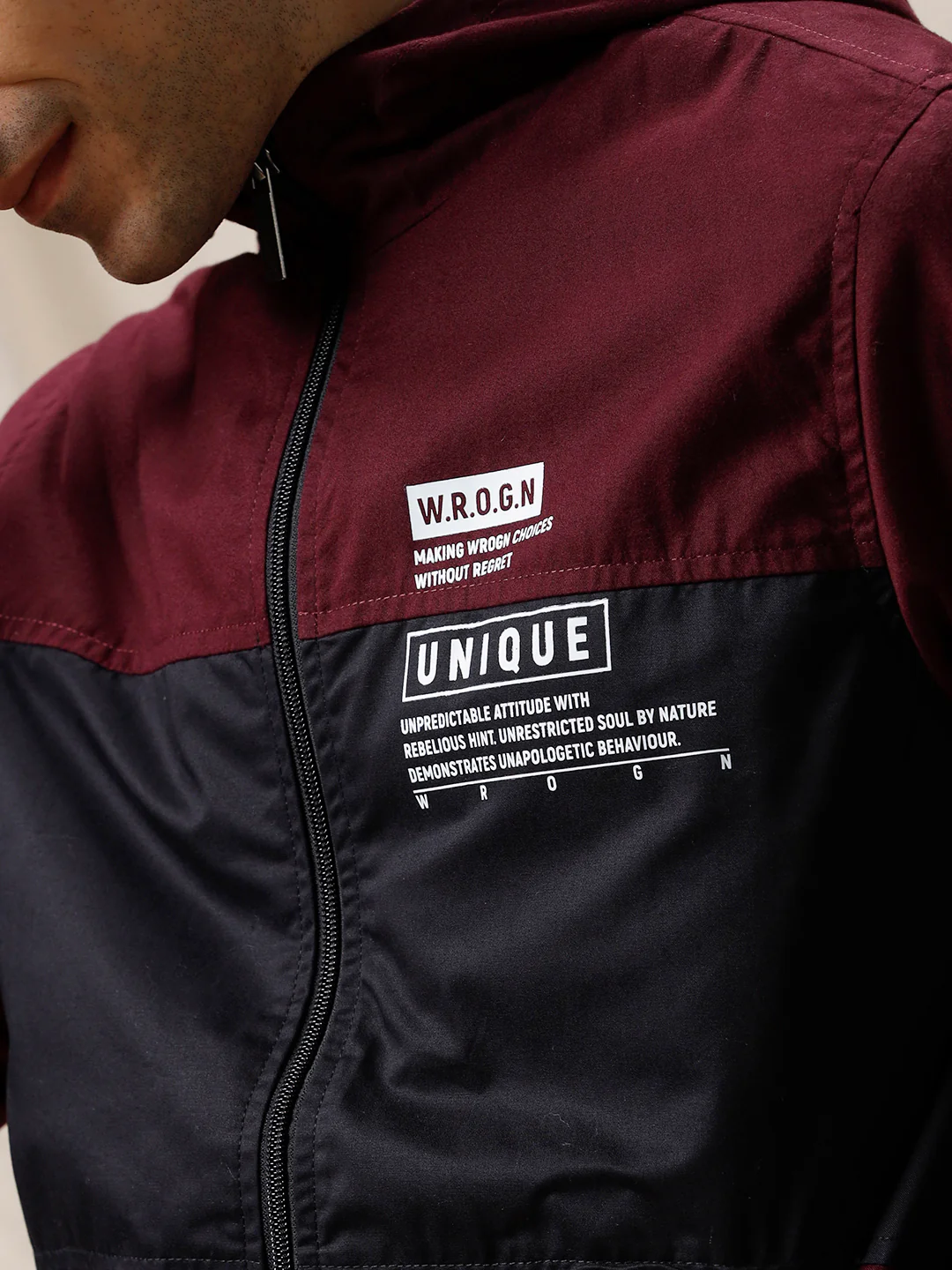 Color Blocked Unique Wine Jacket - Image 6