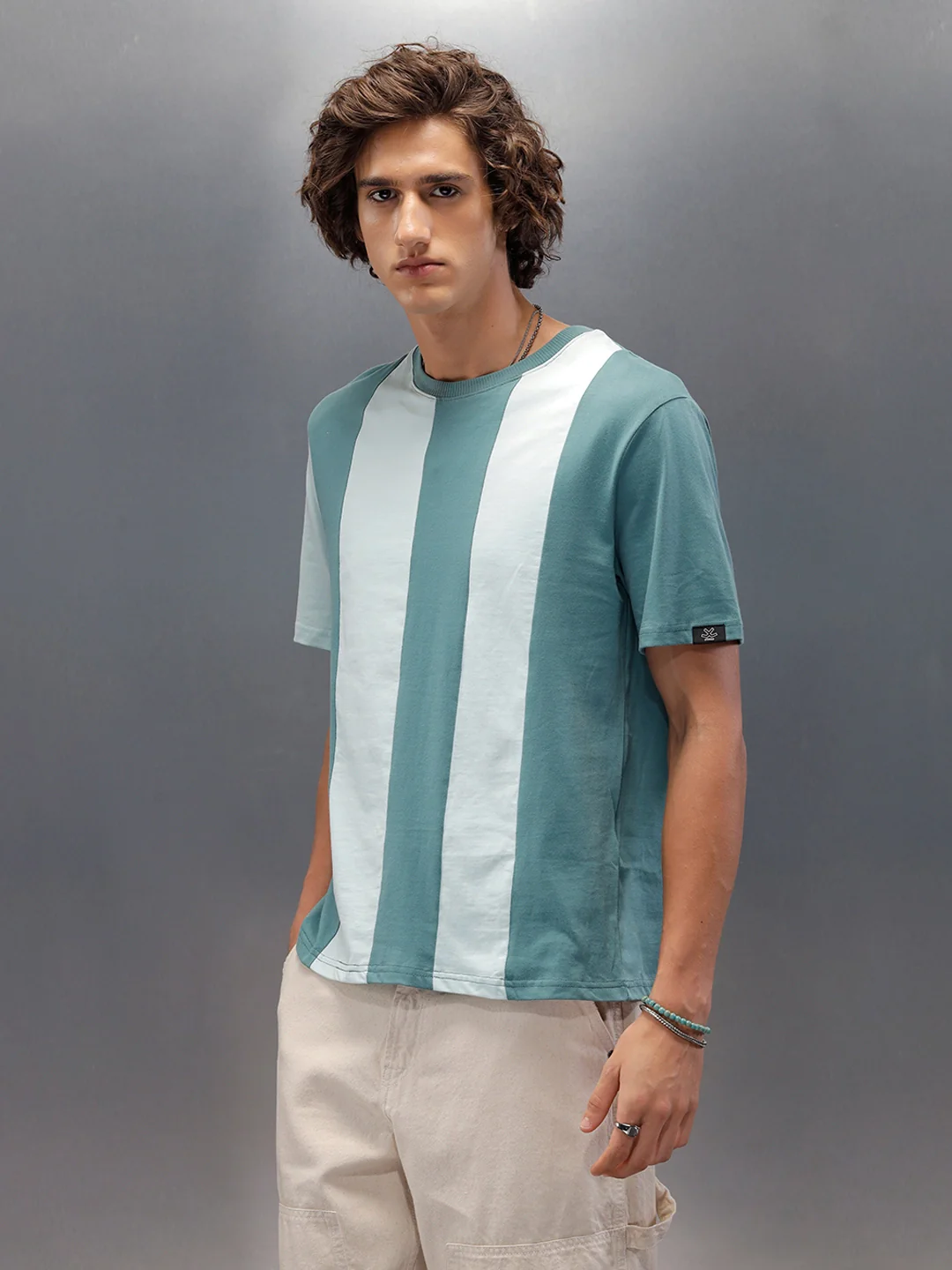 Colourblock Comfort Fit Casual T-shirt | Teal - Image 4