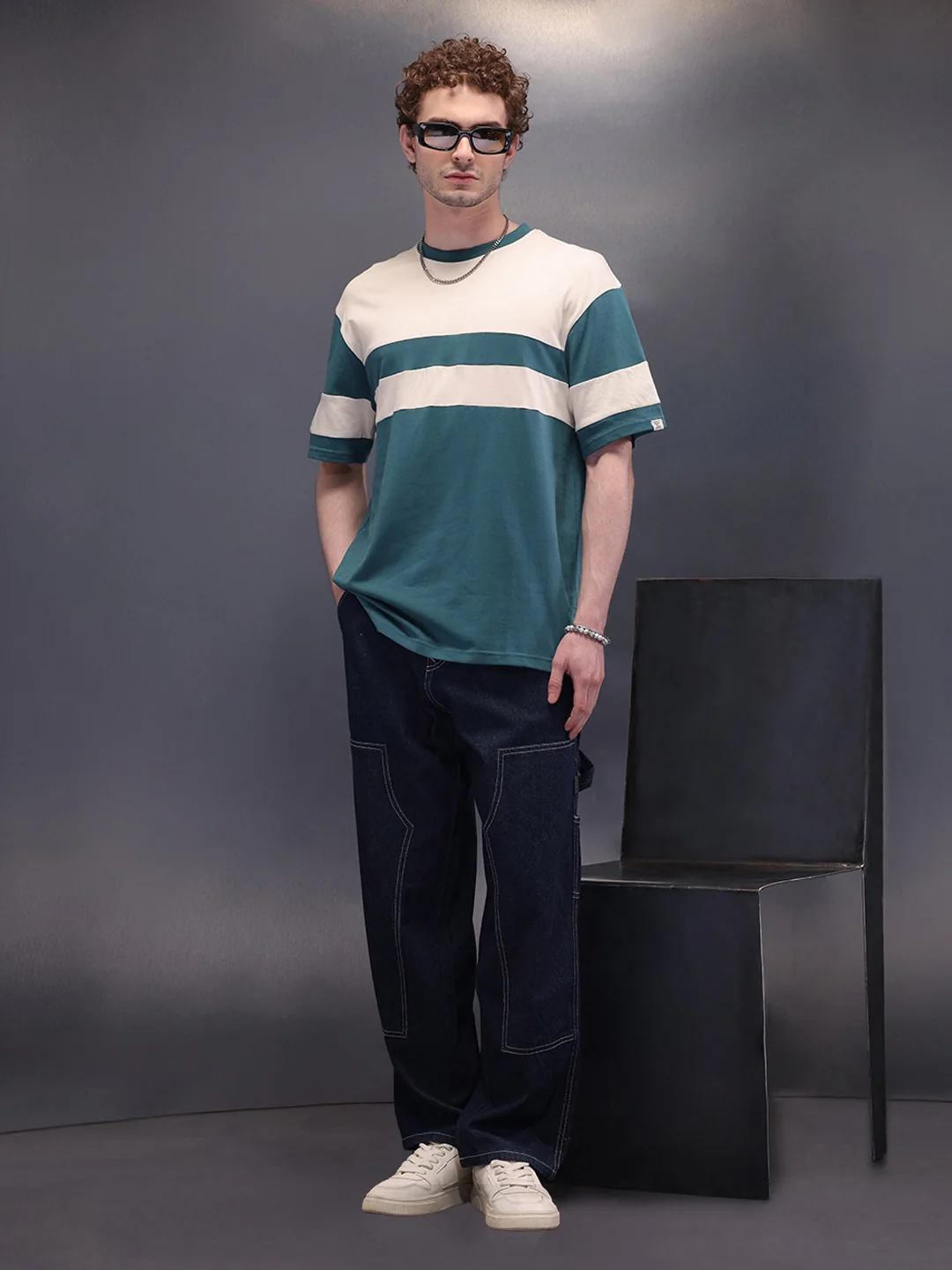 Colourblock Oversized Fit Casual Look T-shirt | Teal - Image 2