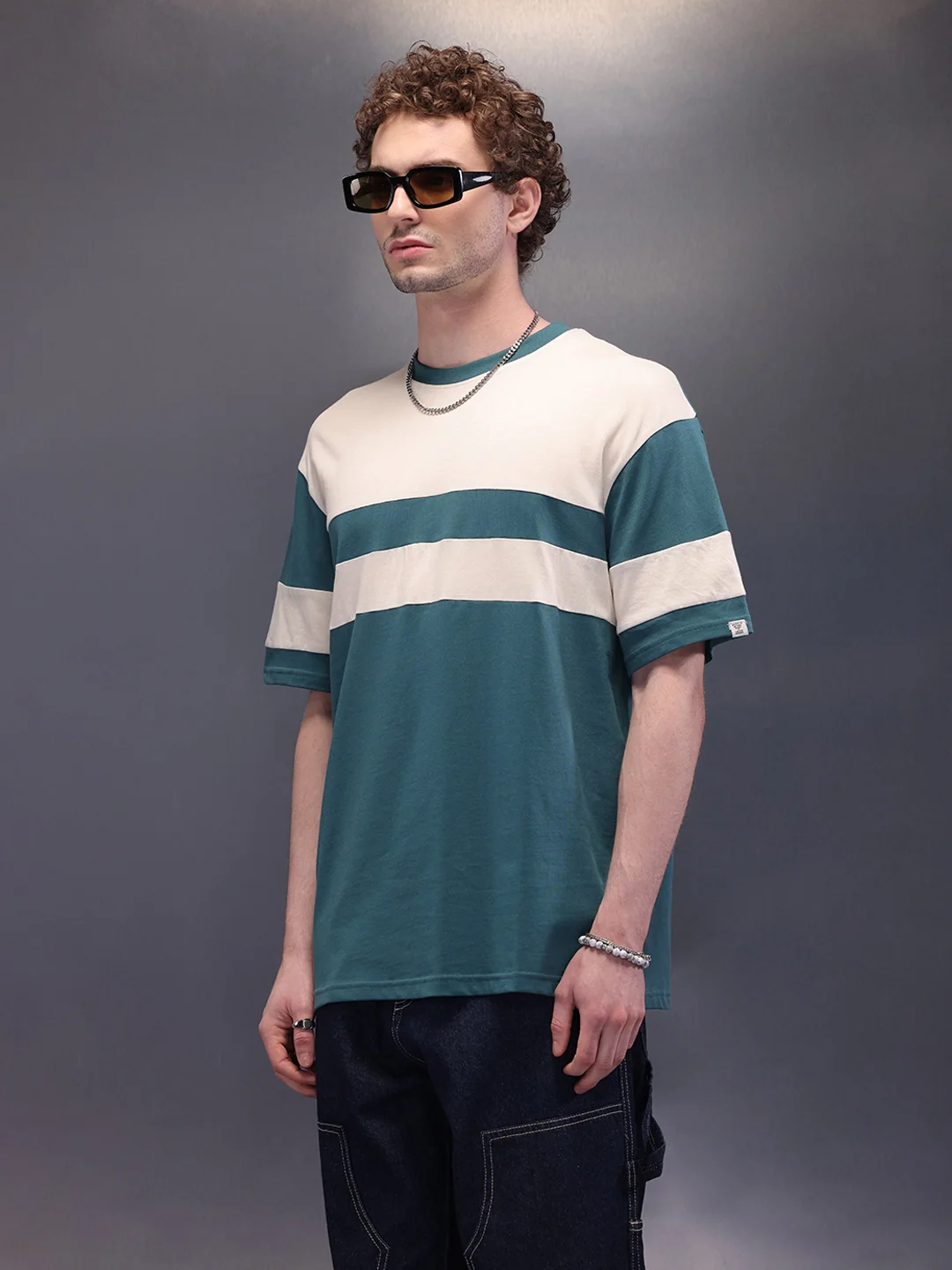 Colourblock Oversized Fit Casual Look T-shirt | Teal - Image 4