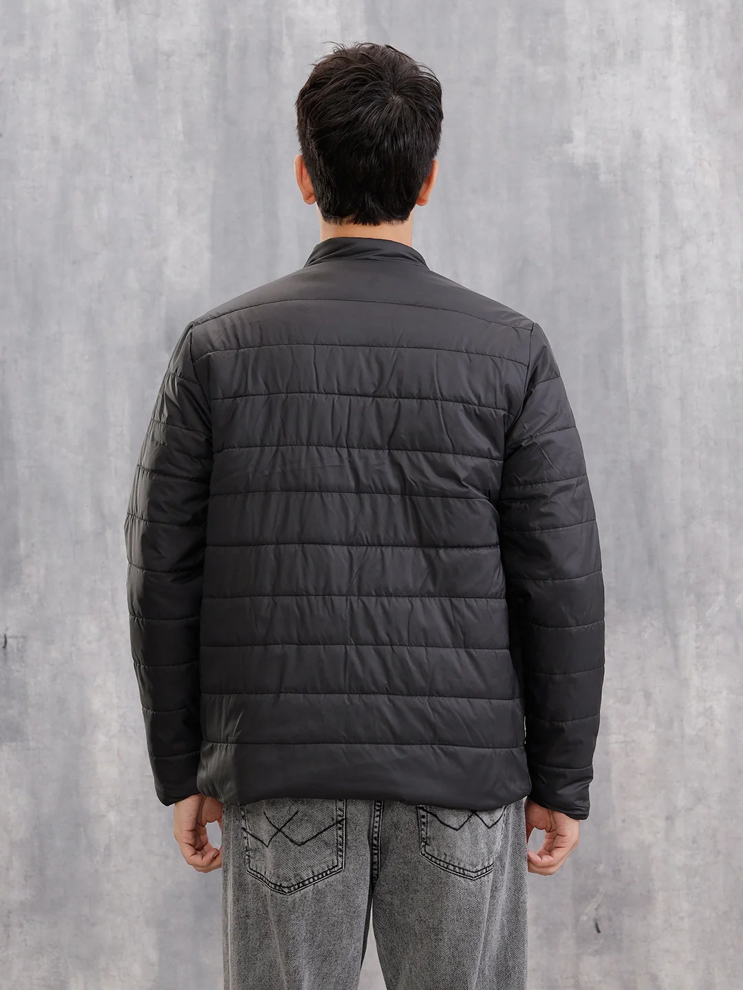 Colourblock Regular Fit Puffered Bomber Jacket  |  Black - Image 3