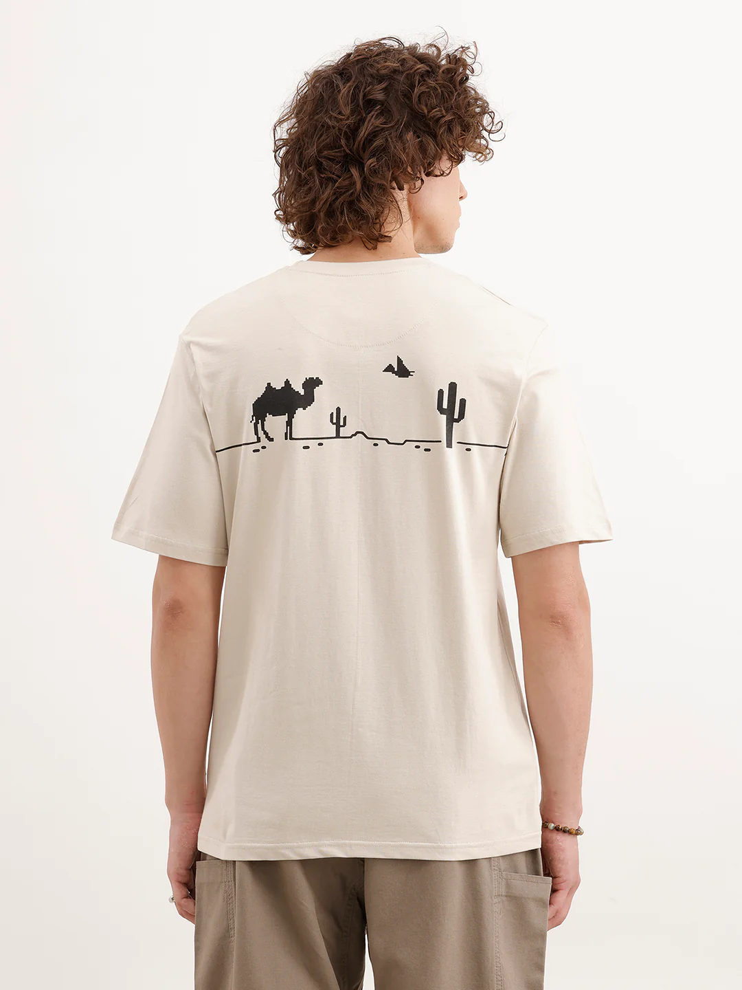 Comfort Fit Backprinted T- Shirt  | Beige - Image 3