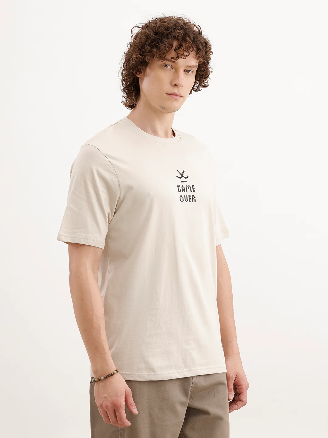 Comfort Fit Backprinted T- Shirt  | Beige - Image 4