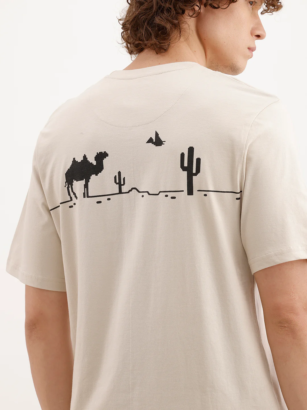 Comfort Fit Backprinted T- Shirt  | Beige - Image 5