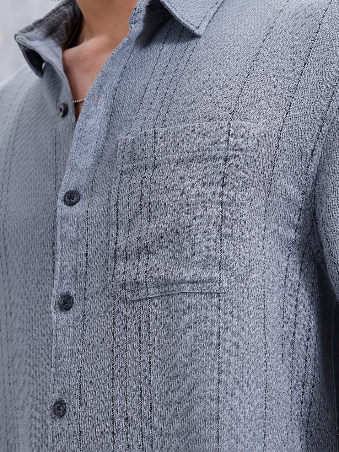 Comfort Fit Casual Shirt Featuring Striped Thread Detail | Blue - Image 5