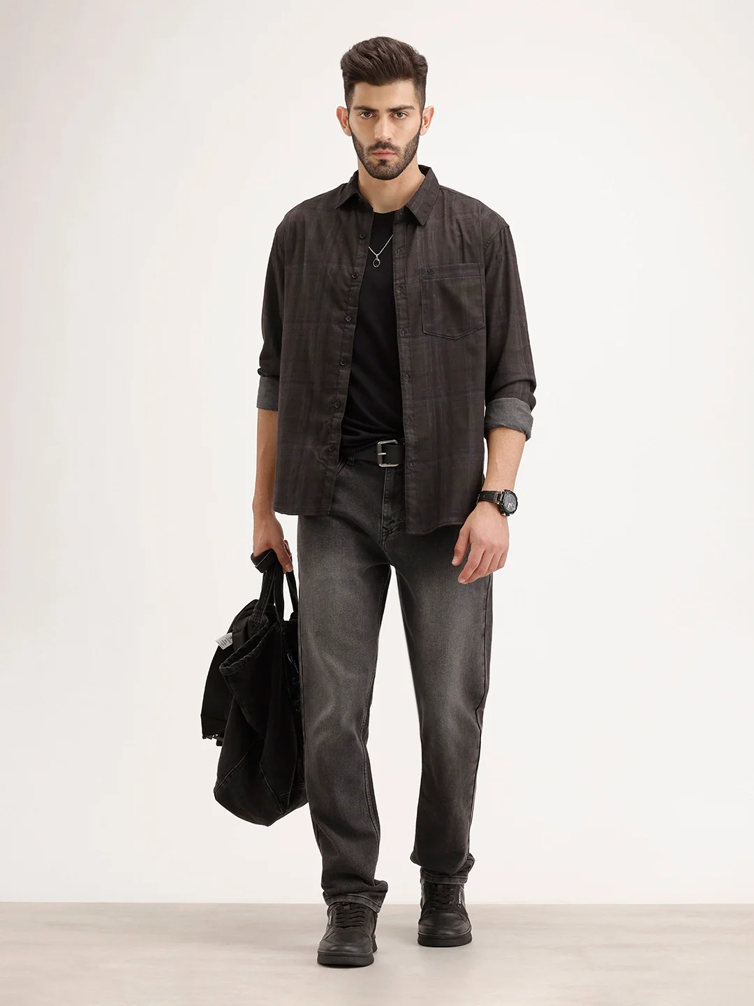 Comfort Fit Checekred Shirt | Black - Image 2