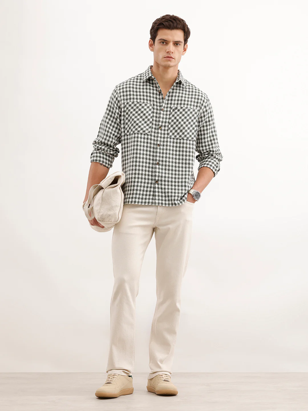 Comfort Fit Checkered Double Pocket Shirt  | Olive - Image 2
