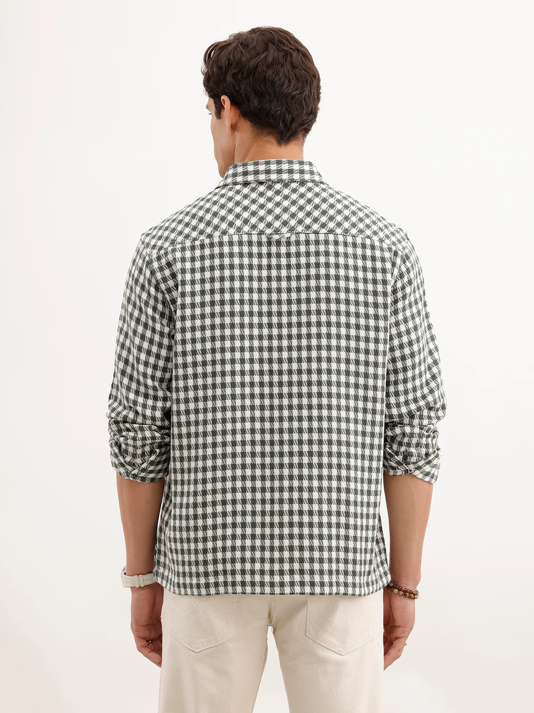 Comfort Fit Checkered Double Pocket Shirt  | Olive - Image 3