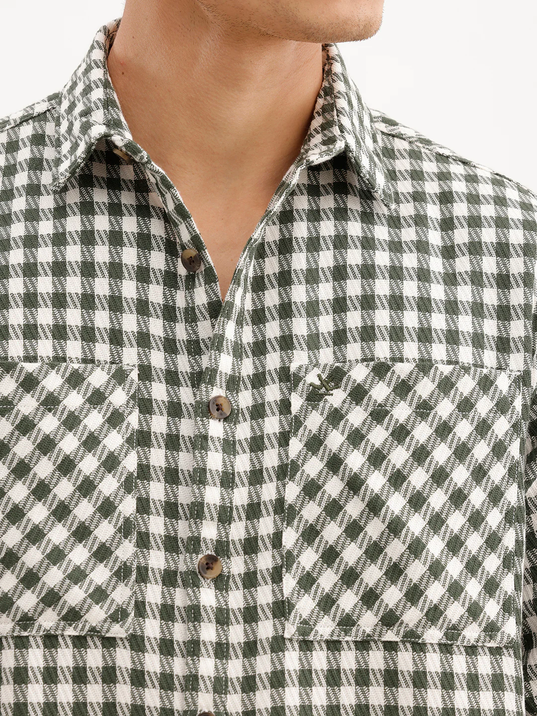 Comfort Fit Checkered Double Pocket Shirt  | Olive - Image 5