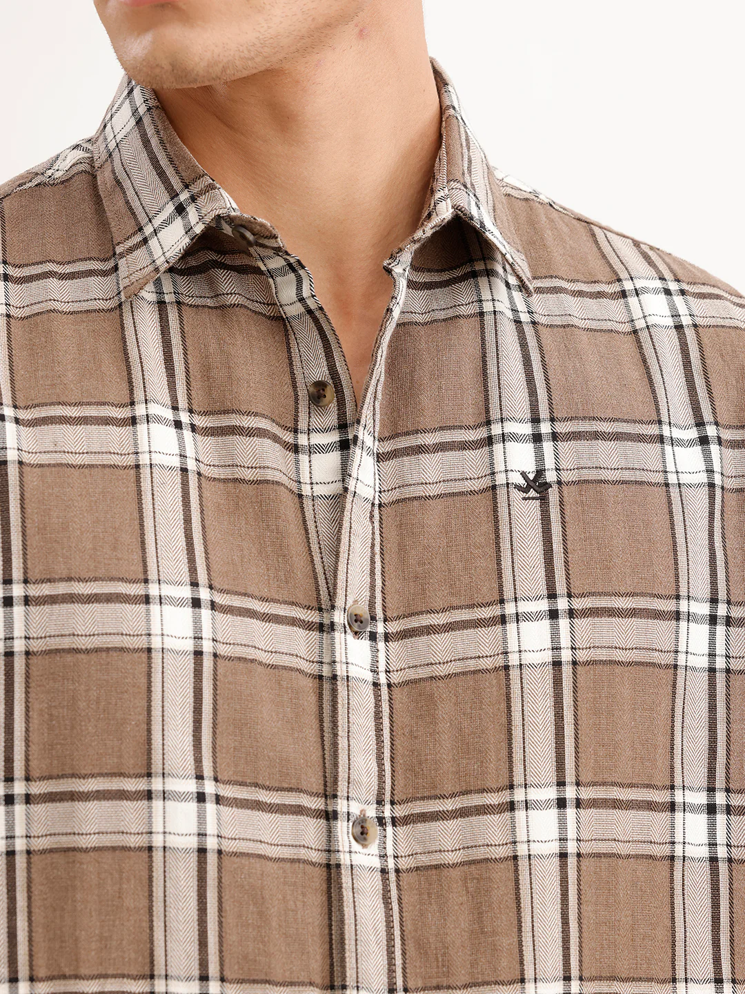 Comfort Fit Checkered Shirt  | Brown - Image 5