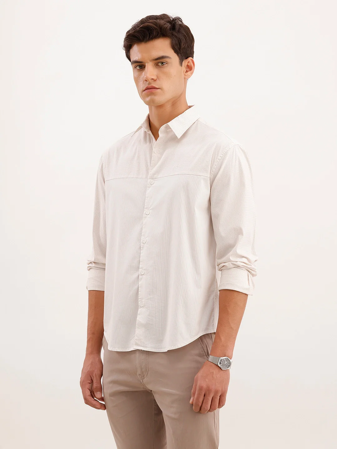 Comfort Fit Cut & Sew Checkered Shirt | Off White - Image 4
