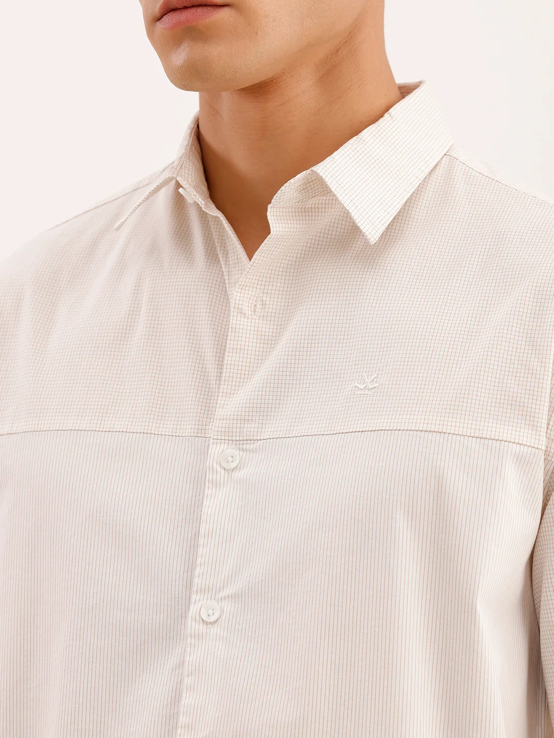 Comfort Fit Cut & Sew Checkered Shirt | Off White - Image 5