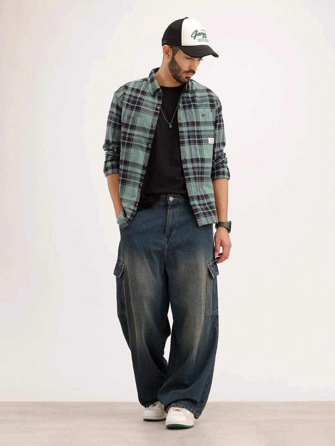 Comfort Fit Double Pocket Checkered Shirt | Green - Image 2