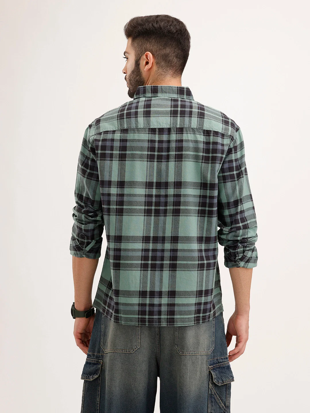 Comfort Fit Double Pocket Checkered Shirt | Green - Image 3