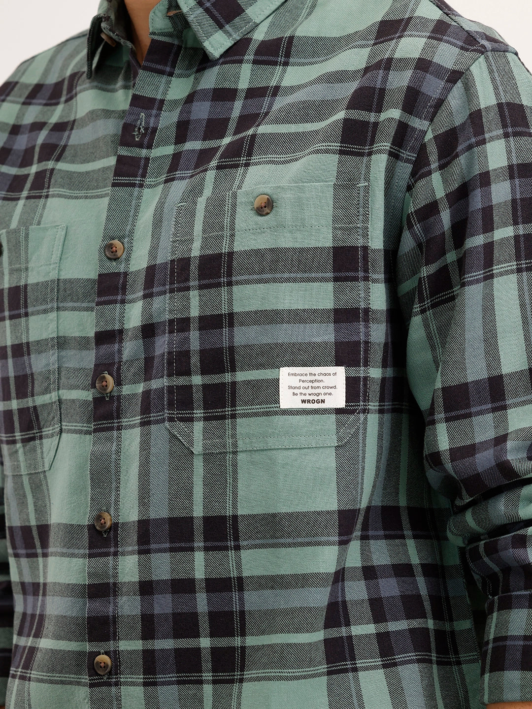 Comfort Fit Double Pocket Checkered Shirt | Green - Image 5