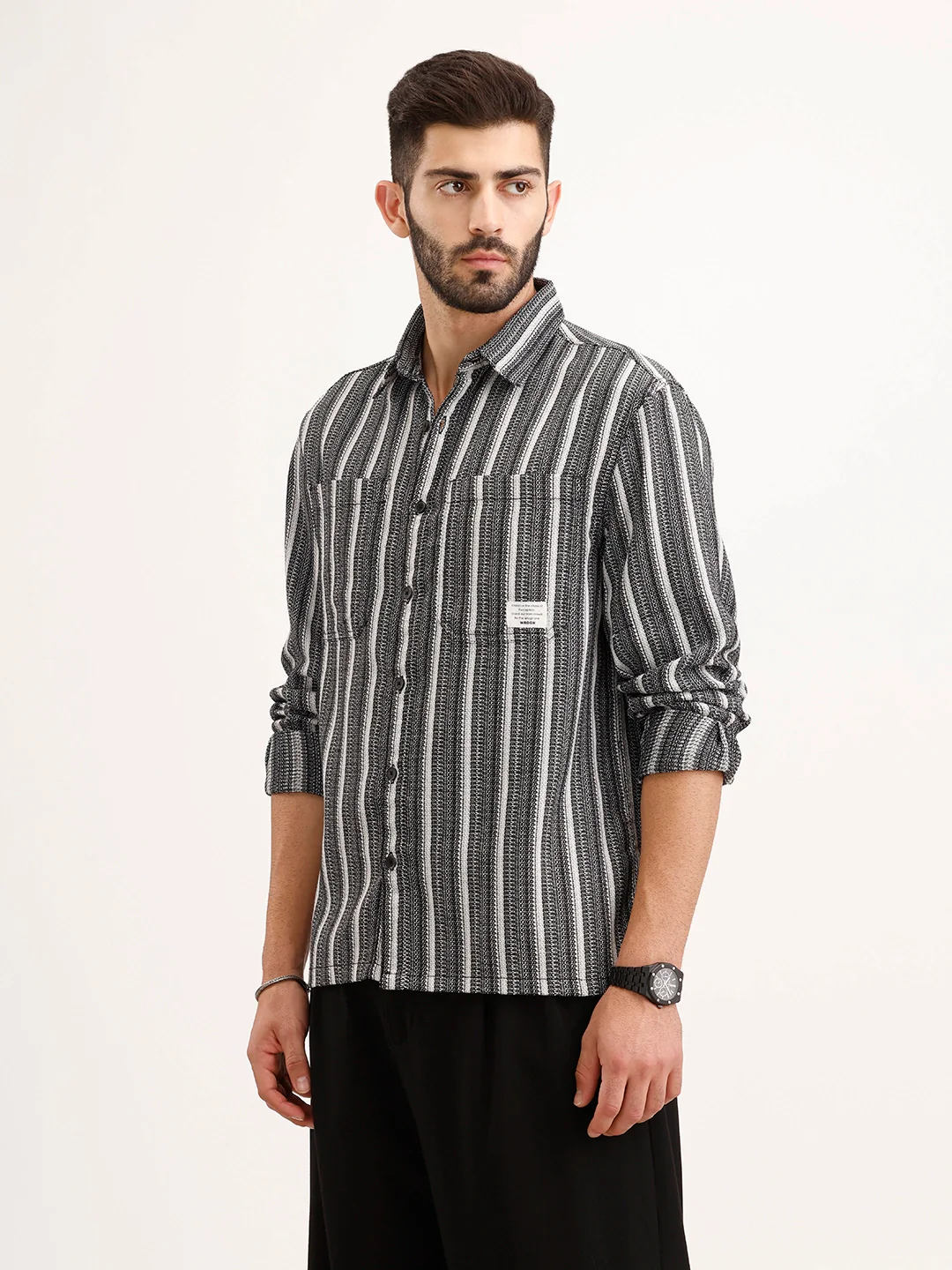 Comfort Fit Double Pocket Shirt | Black - Image 4