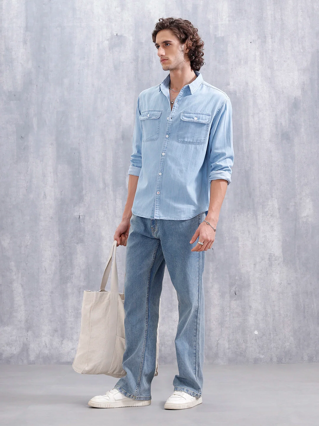 Comfort Fit Double Pocket Solid Shirt | Blue - Image 2