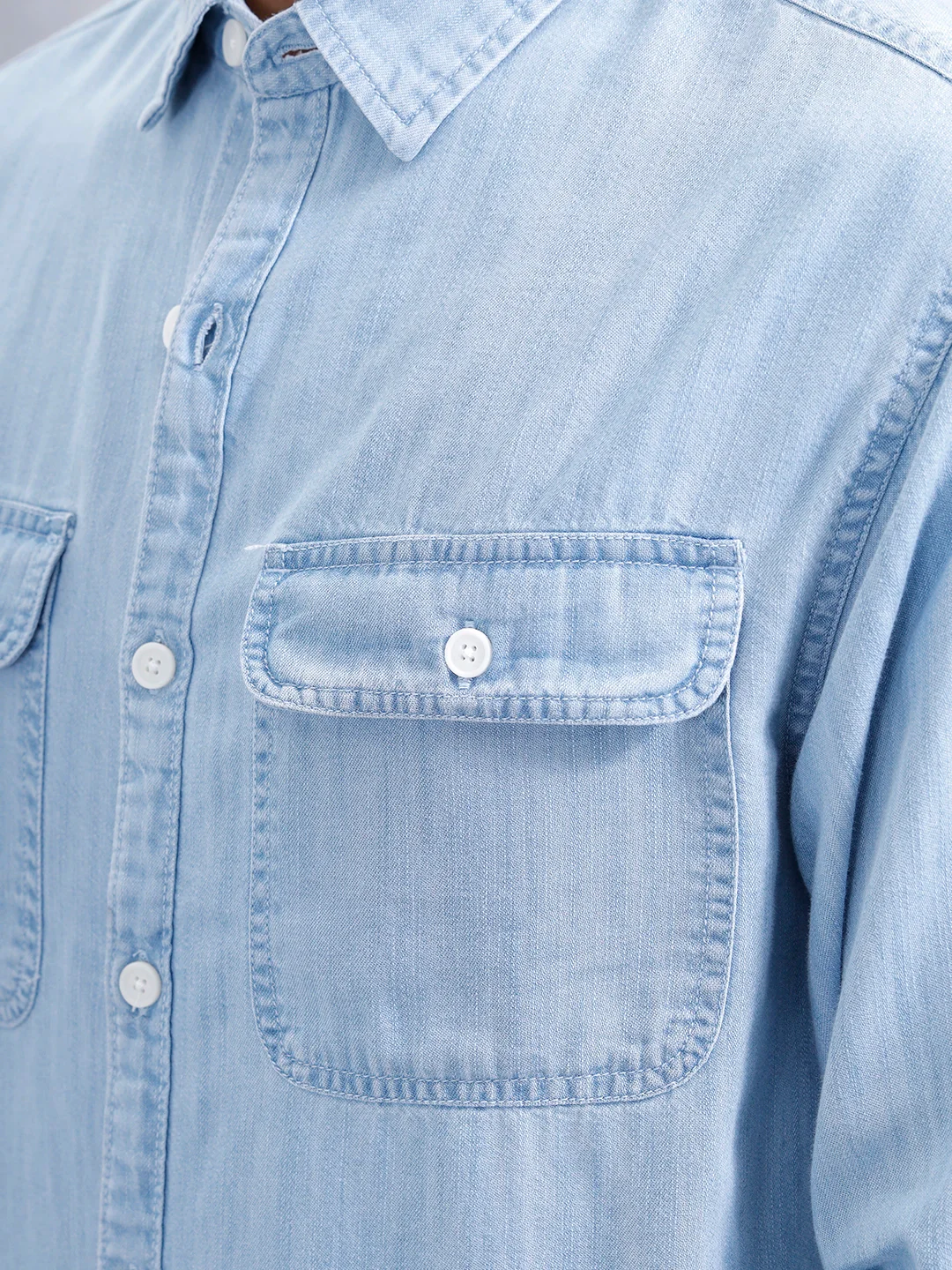 Comfort Fit Double Pocket Solid Shirt | Blue - Image 5