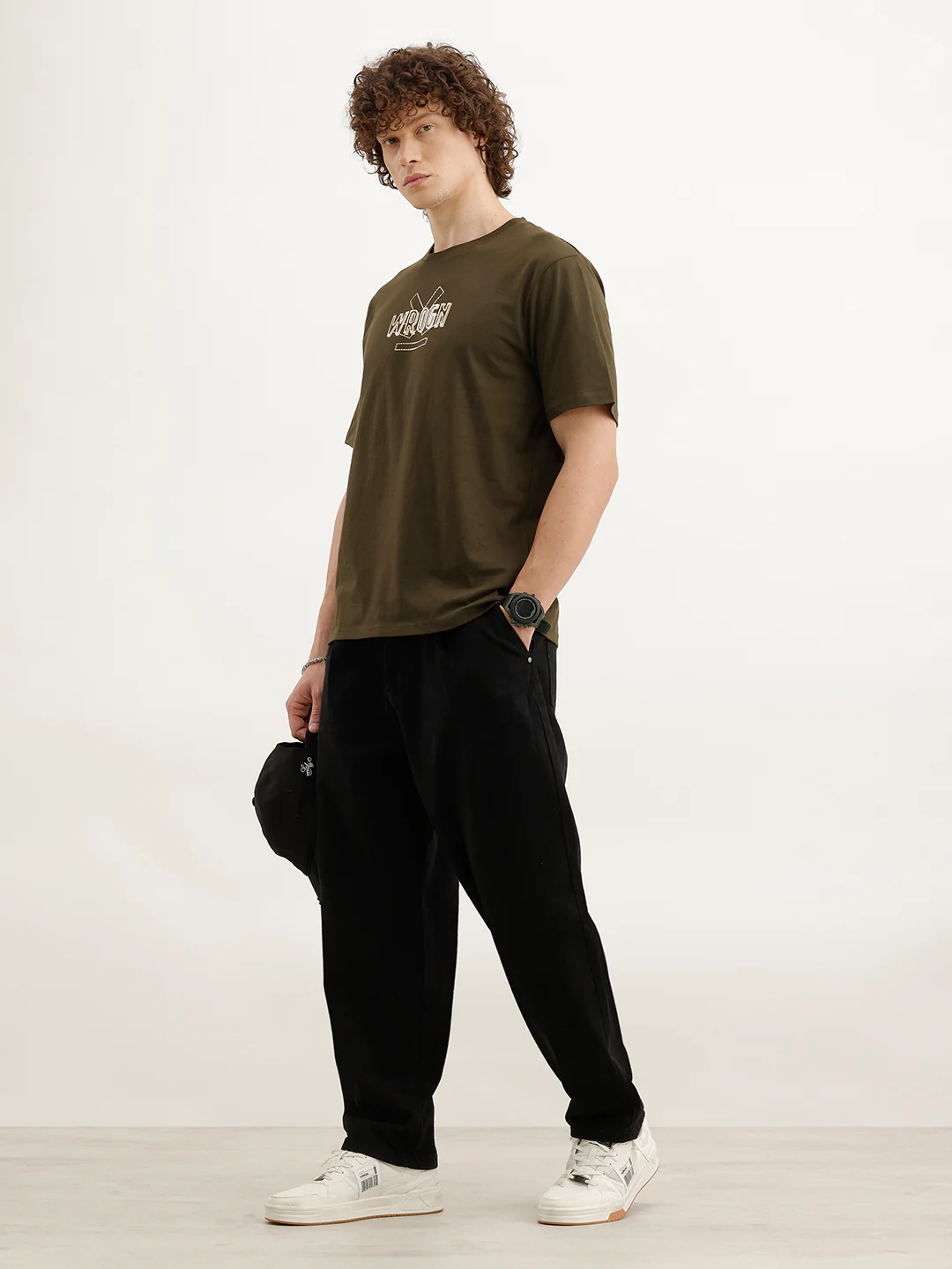 Comfort Fit Foil Printed T-Shirt  | Olive - Image 2