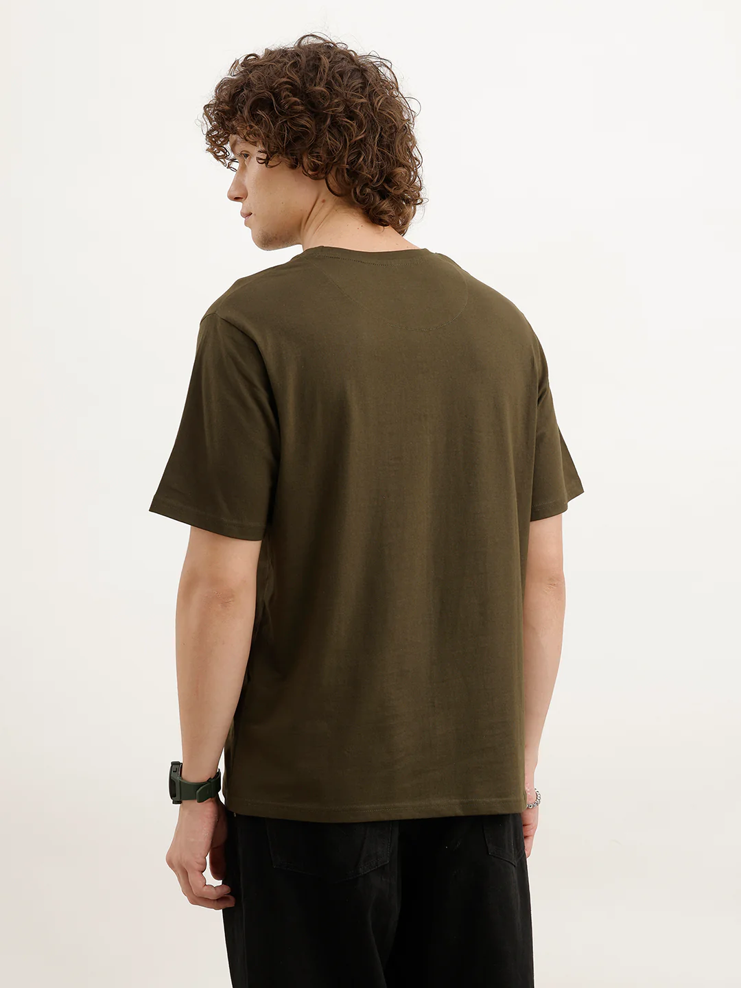 Comfort Fit Foil Printed T-Shirt  | Olive - Image 3
