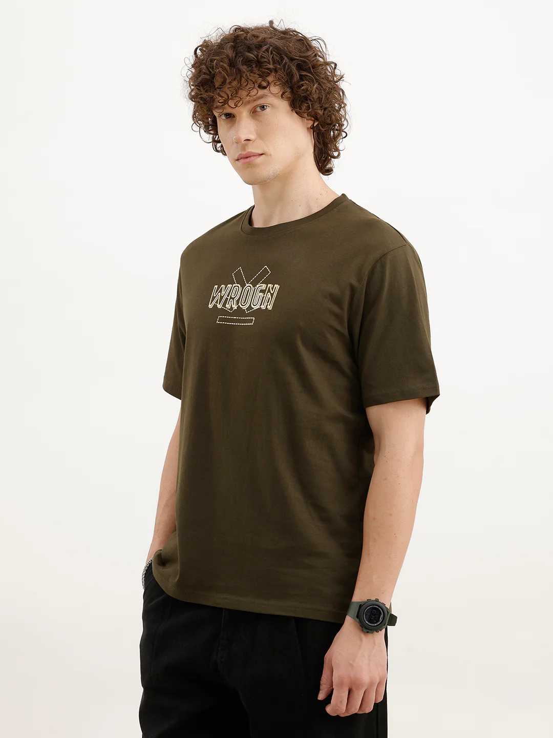 Comfort Fit Foil Printed T-Shirt  | Olive - Image 4
