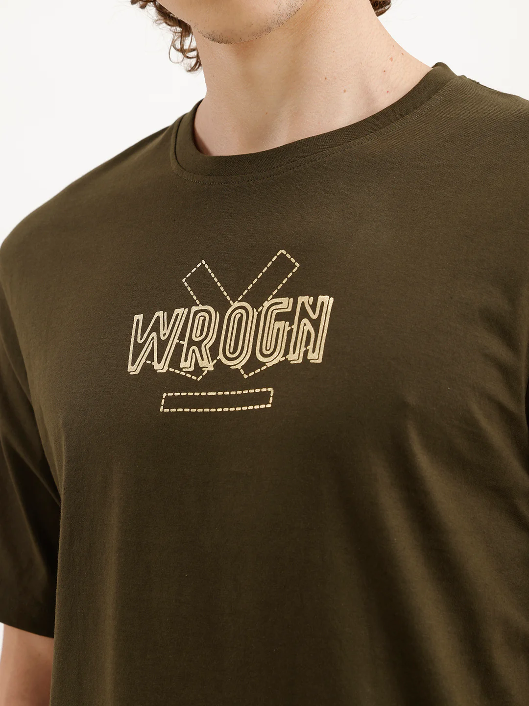 Comfort Fit Foil Printed T-Shirt  | Olive - Image 5
