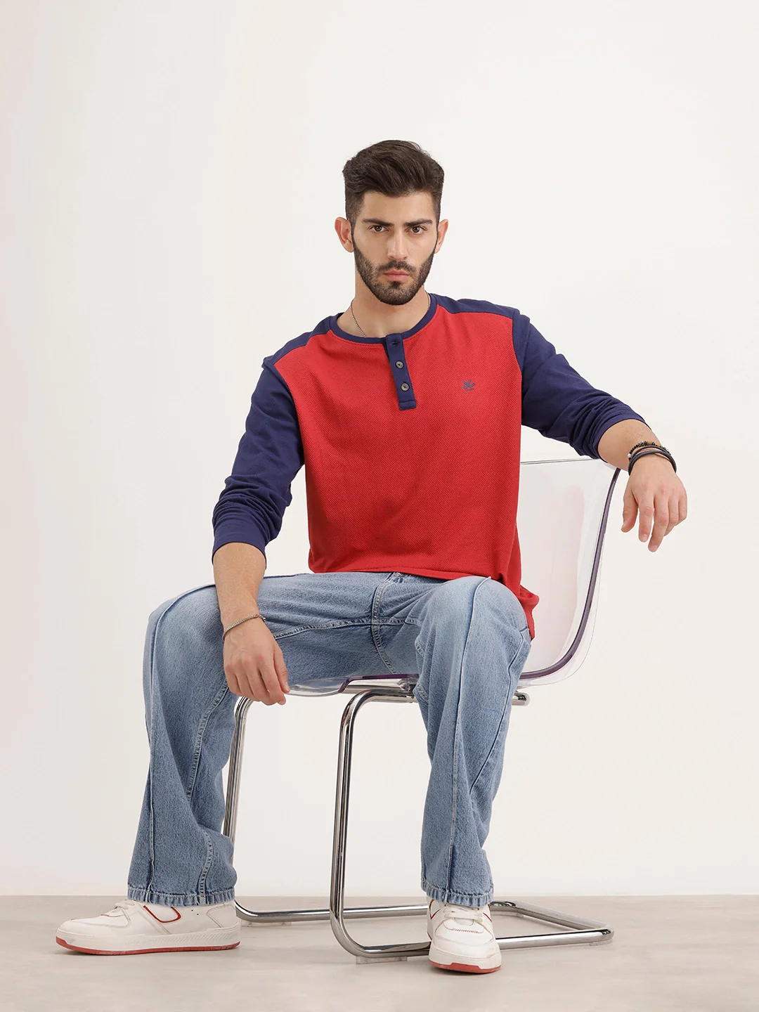 Comfort Fit Full Sleeve Henley T-Shirt | Red - Image 2