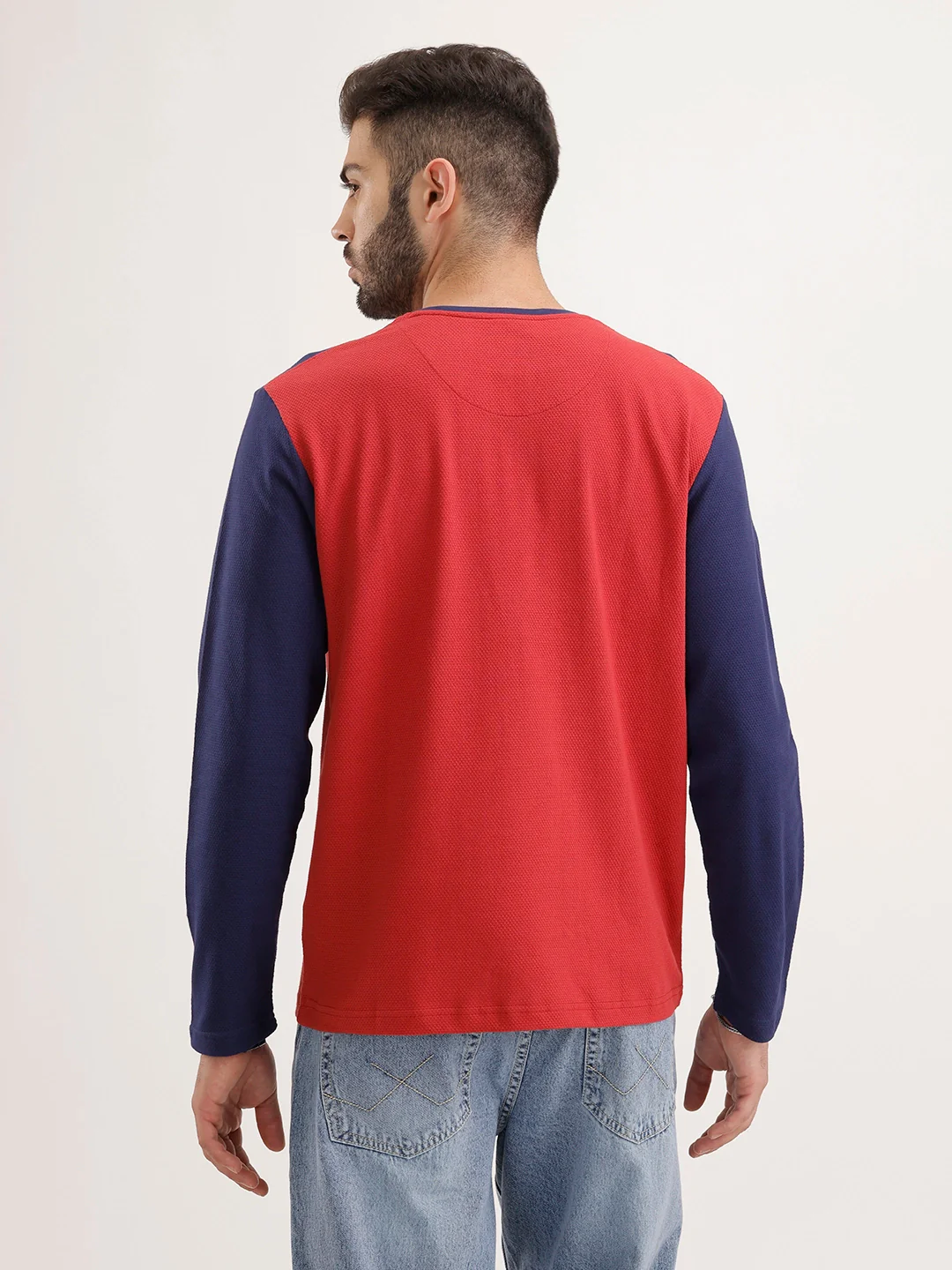Comfort Fit Full Sleeve Henley T-Shirt | Red - Image 3