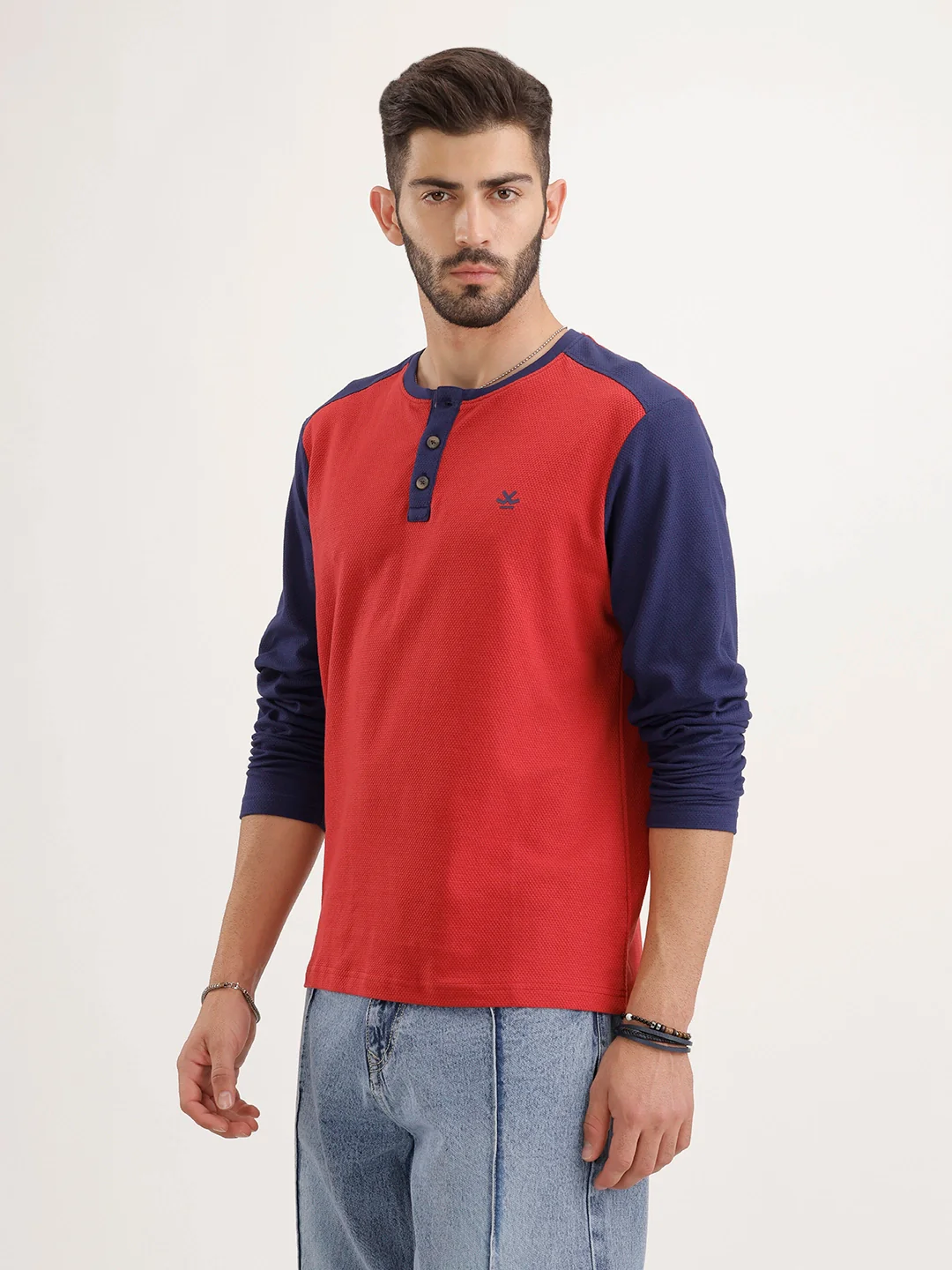 Comfort Fit Full Sleeve Henley T-Shirt | Red - Image 4