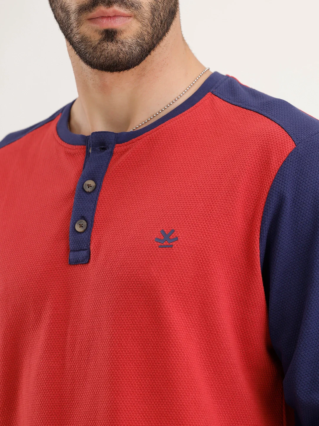Comfort Fit Full Sleeve Henley T-Shirt | Red - Image 5