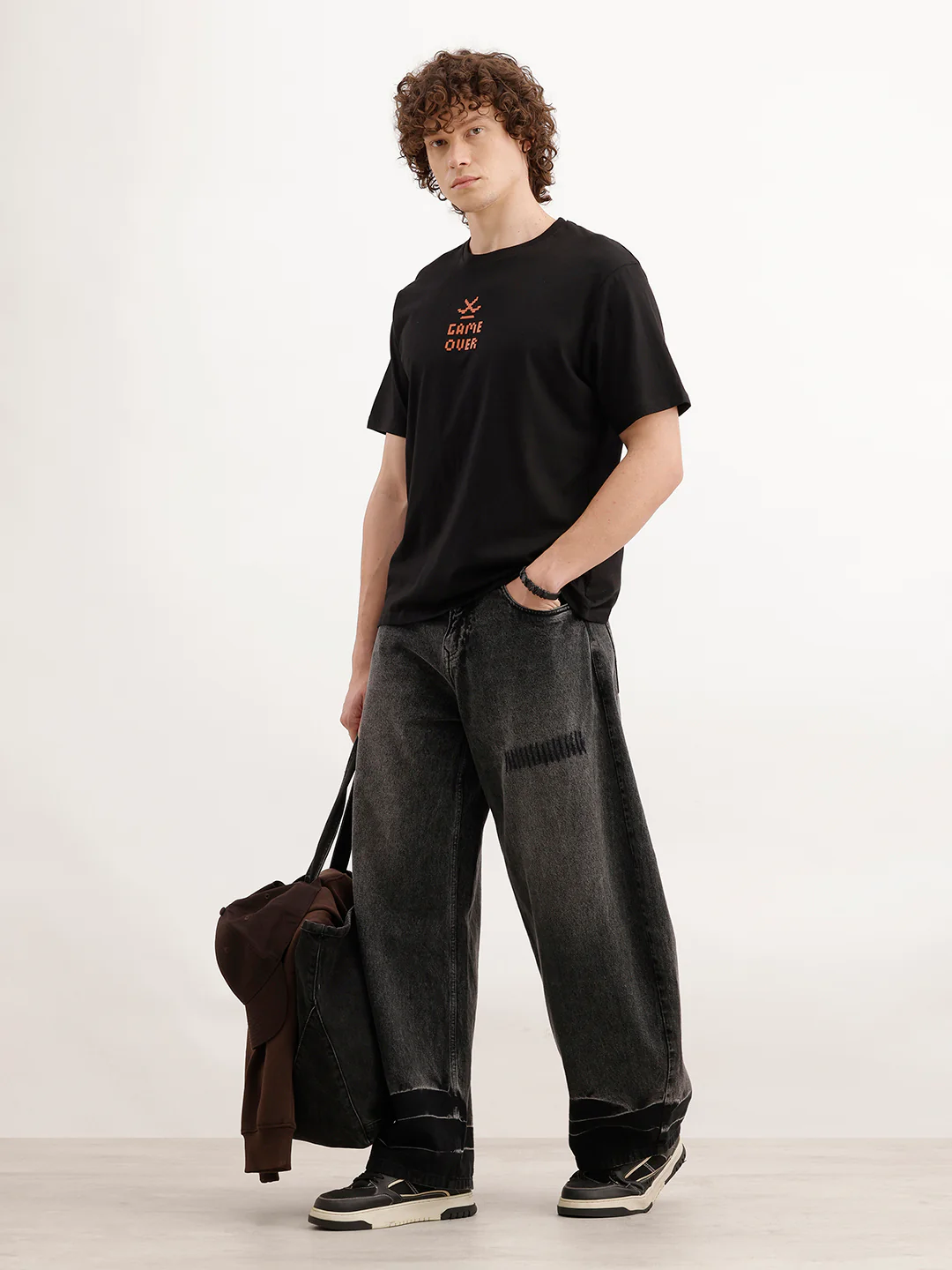Comfort Fit Placement Printed T-Shirt  | Black - Image 2