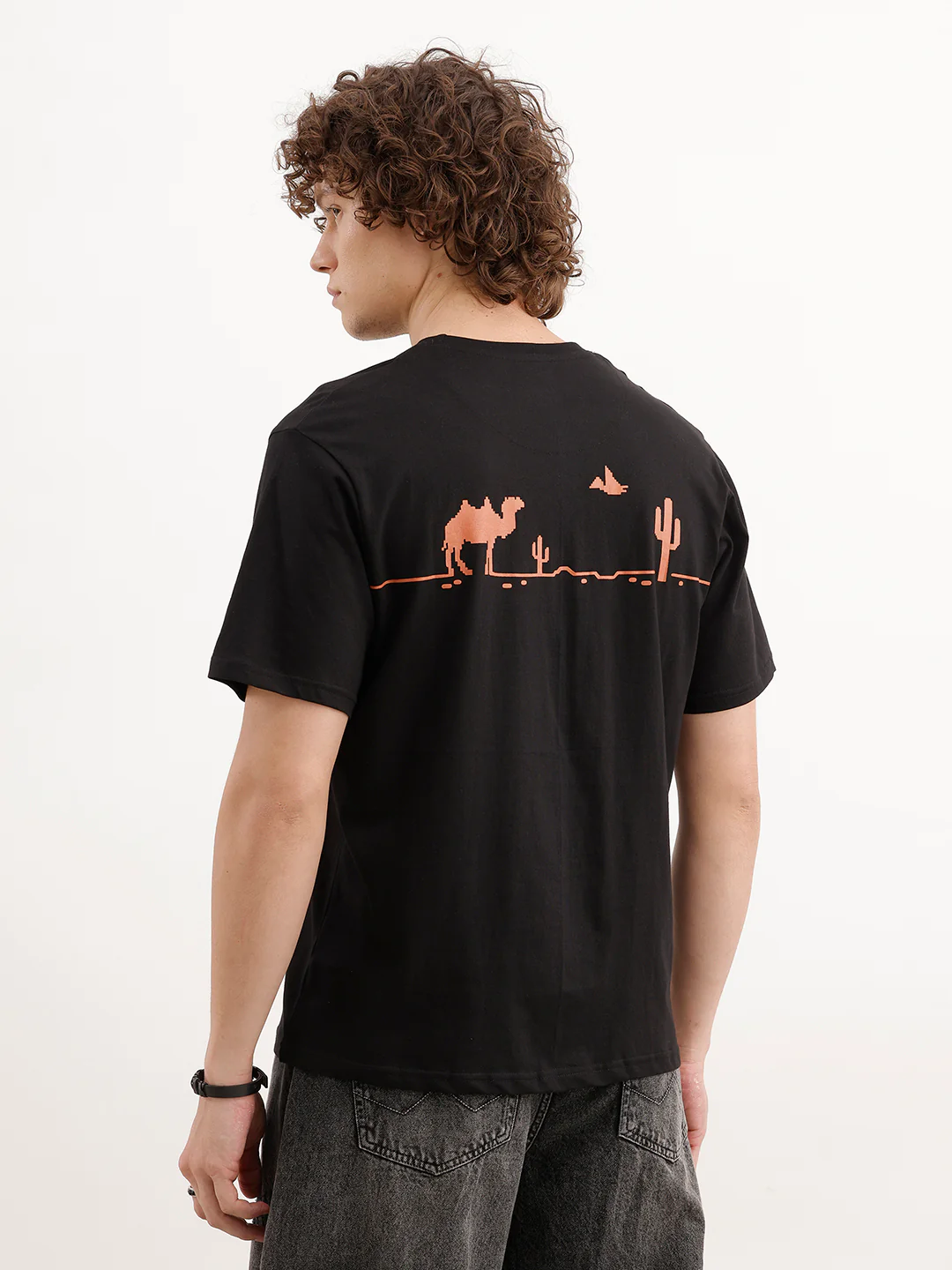 Comfort Fit Placement Printed T-Shirt  | Black - Image 3