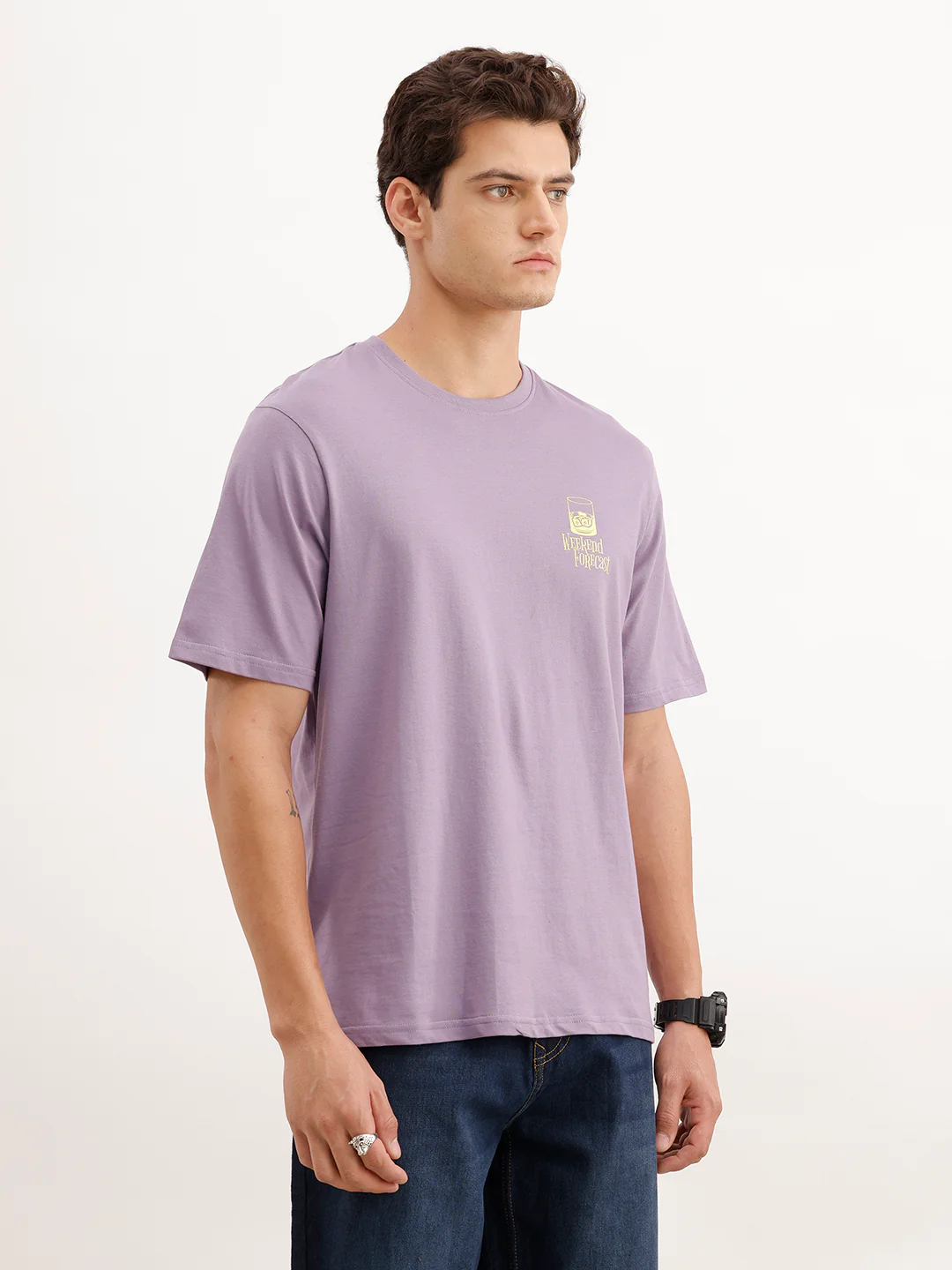 Comfort Fit Placement Printed T-Shirt  | Purple - Image 4