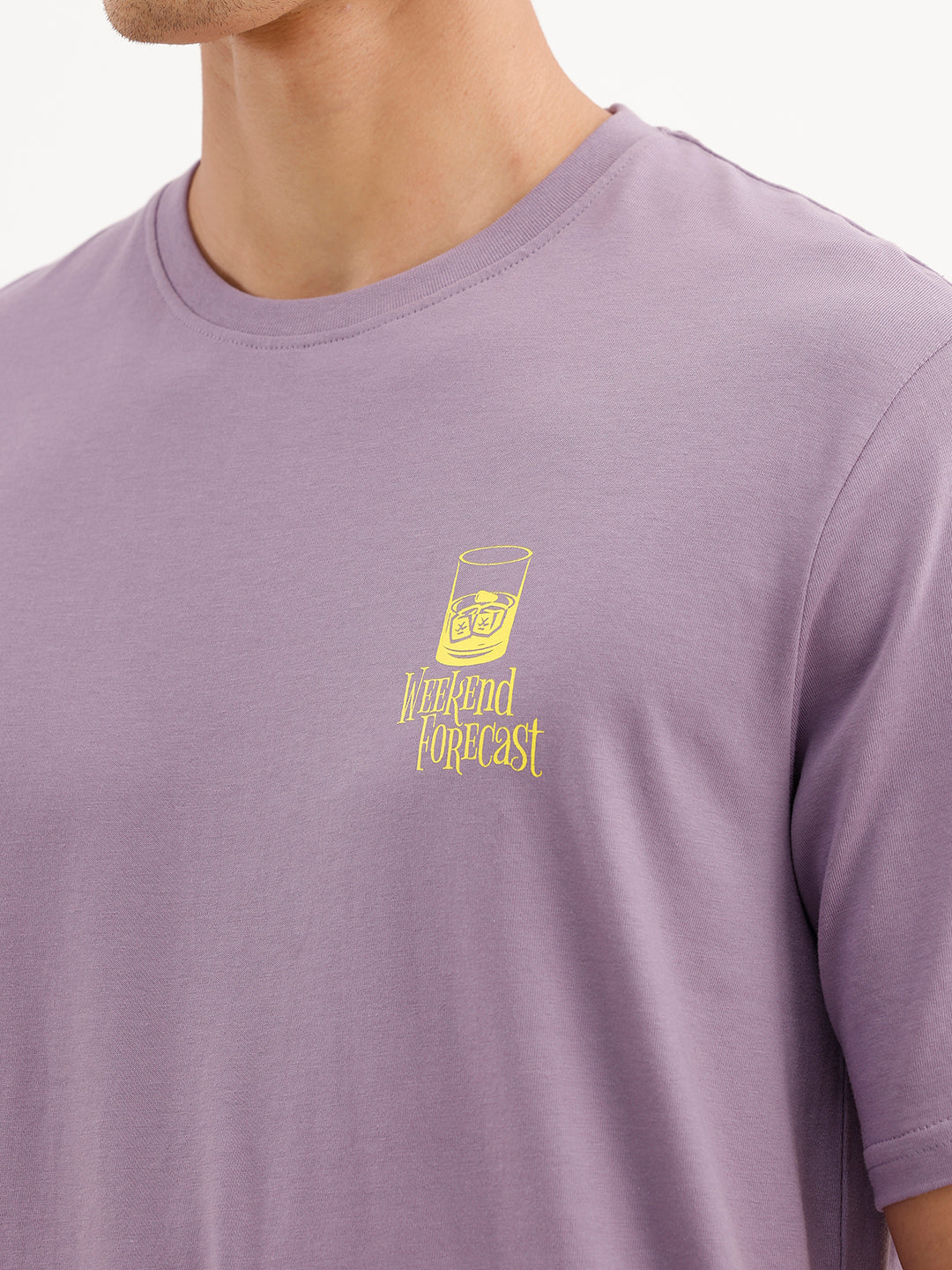 Comfort Fit Placement Printed T-Shirt  | Purple - Image 5