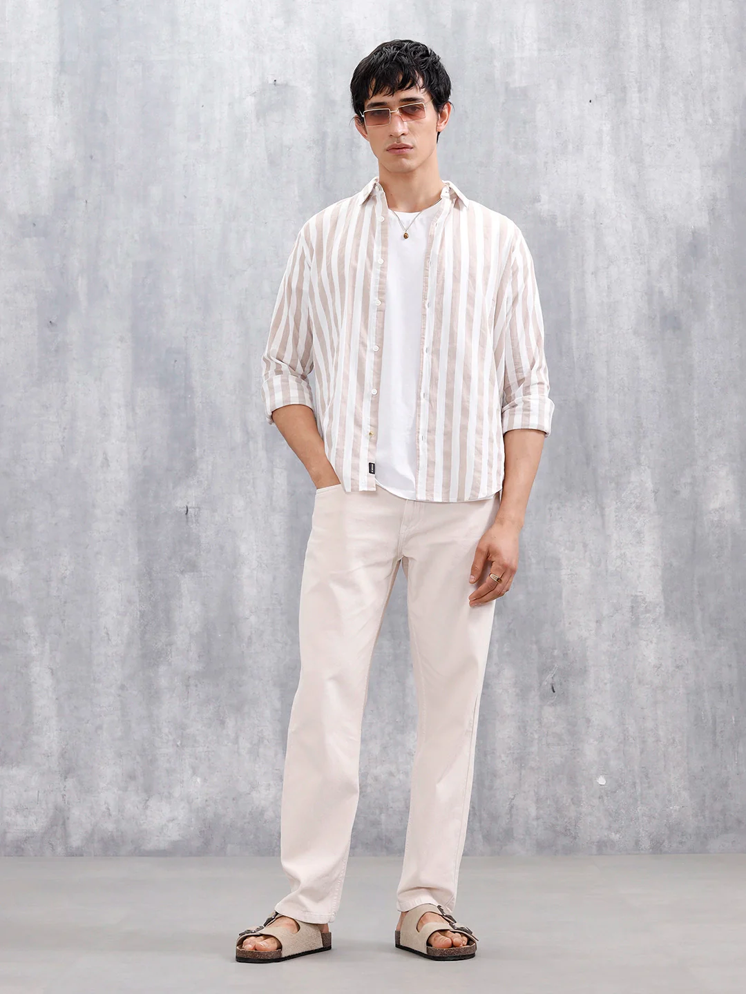 Comfort Fit Striped Casual Shirt For Men | Beige - Image 2