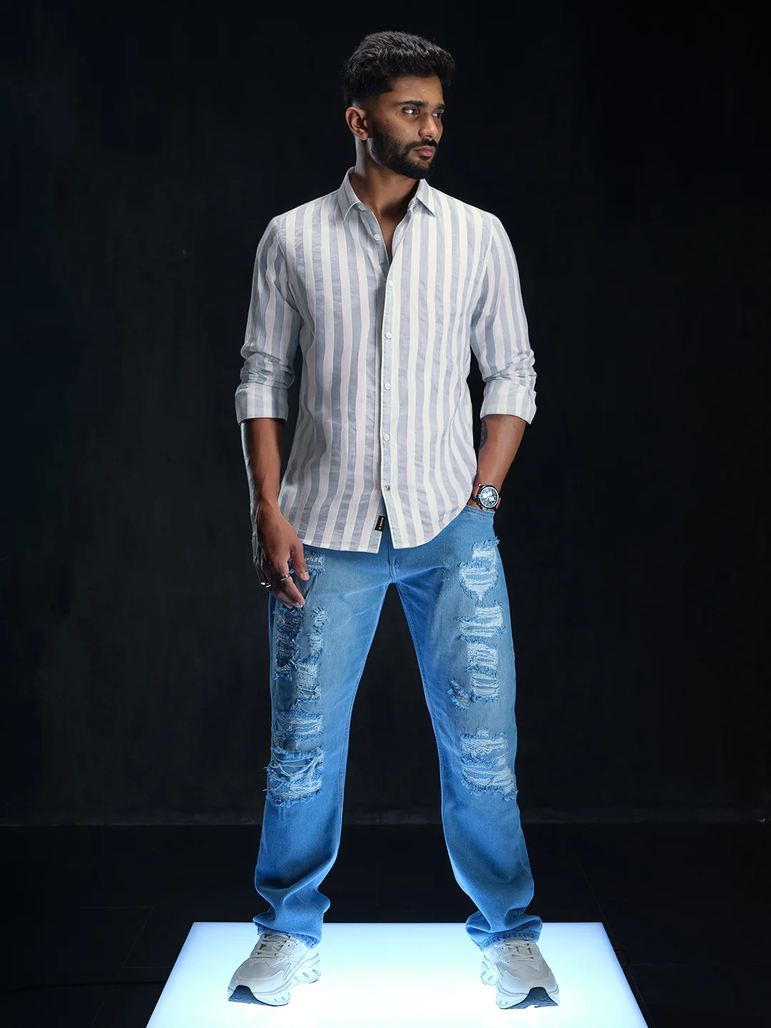 Comfort Fit Striped Casual Shirt For Men | Blue - Image 2