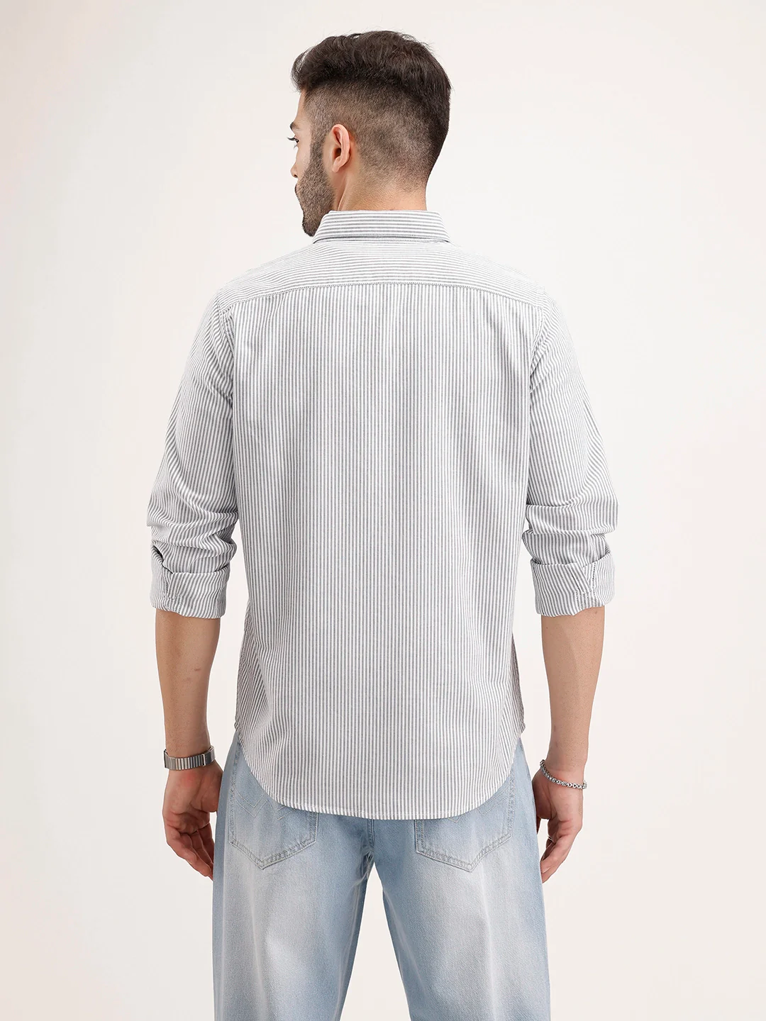 Comfort Fit Striped Patch Detailed Shirt | Grey - Image 3