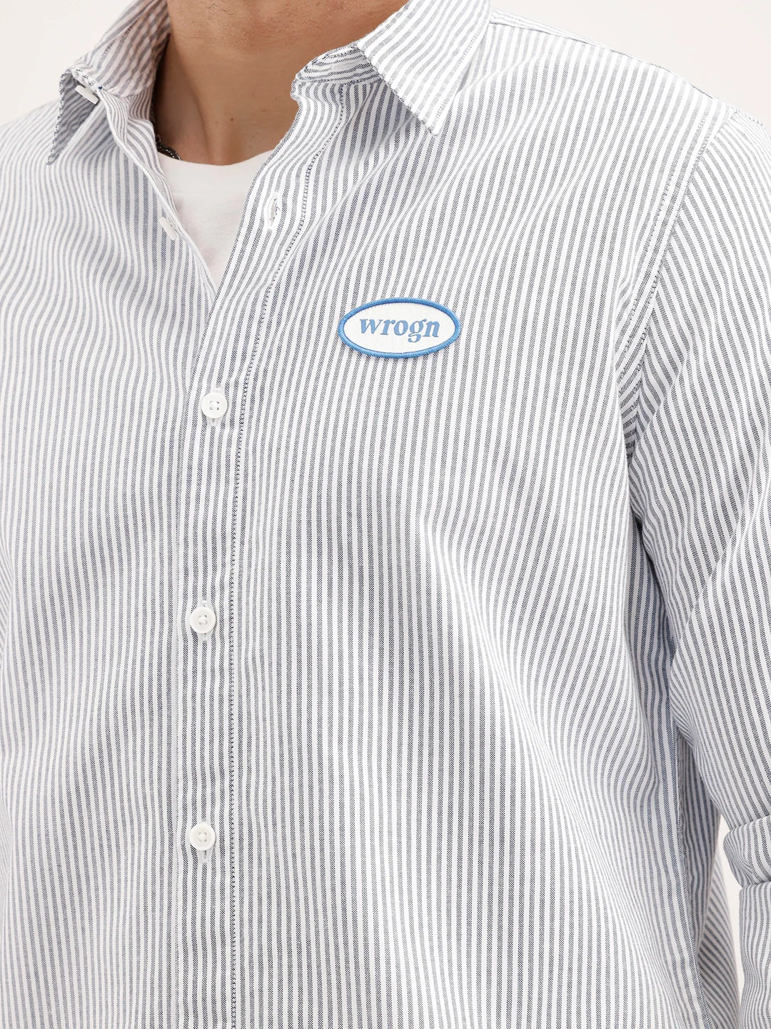 Comfort Fit Striped Patch Detailed Shirt | Grey - Image 5