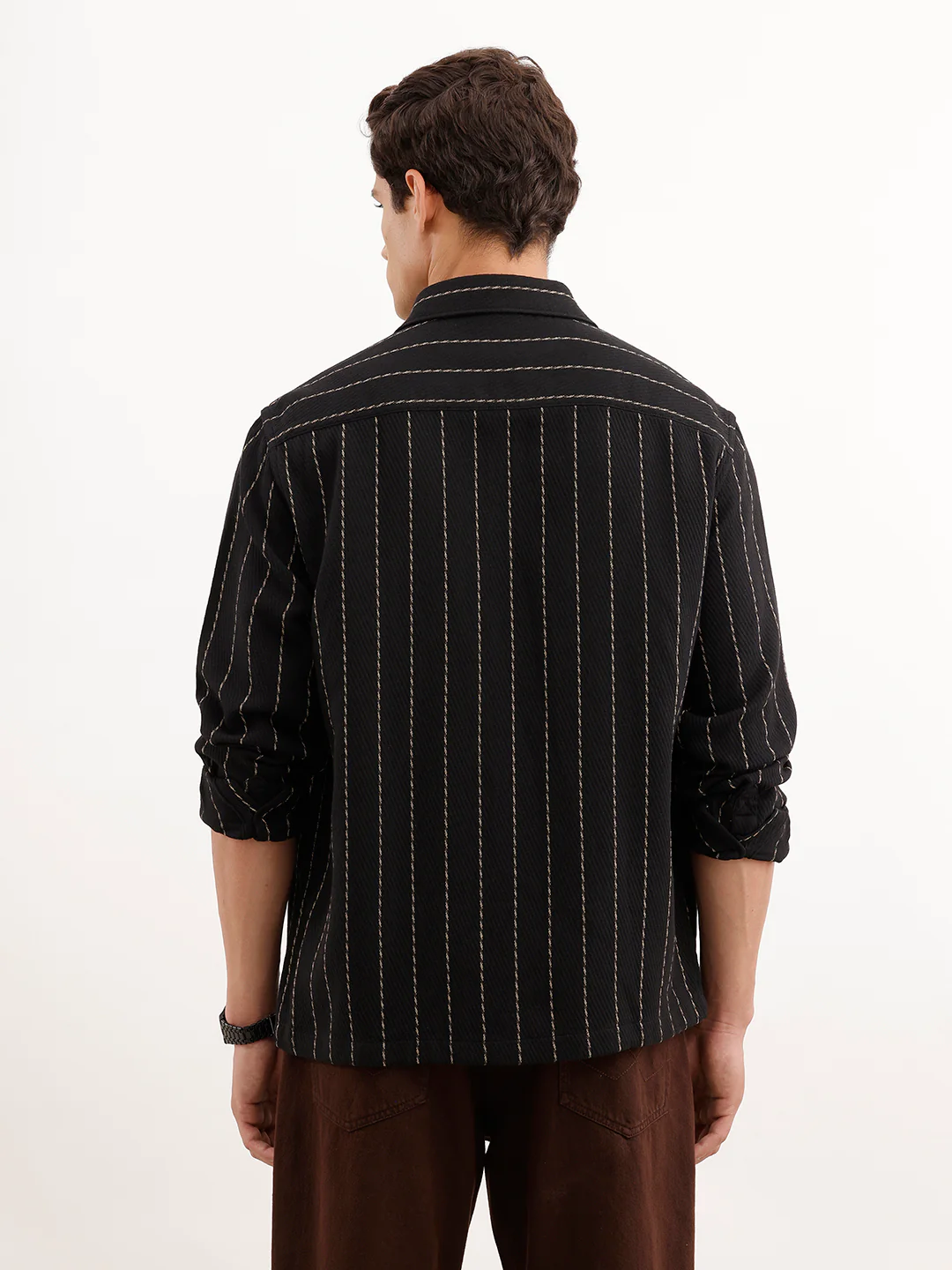 Comfort Fit Striped Textured Shirt  | Black - Image 3