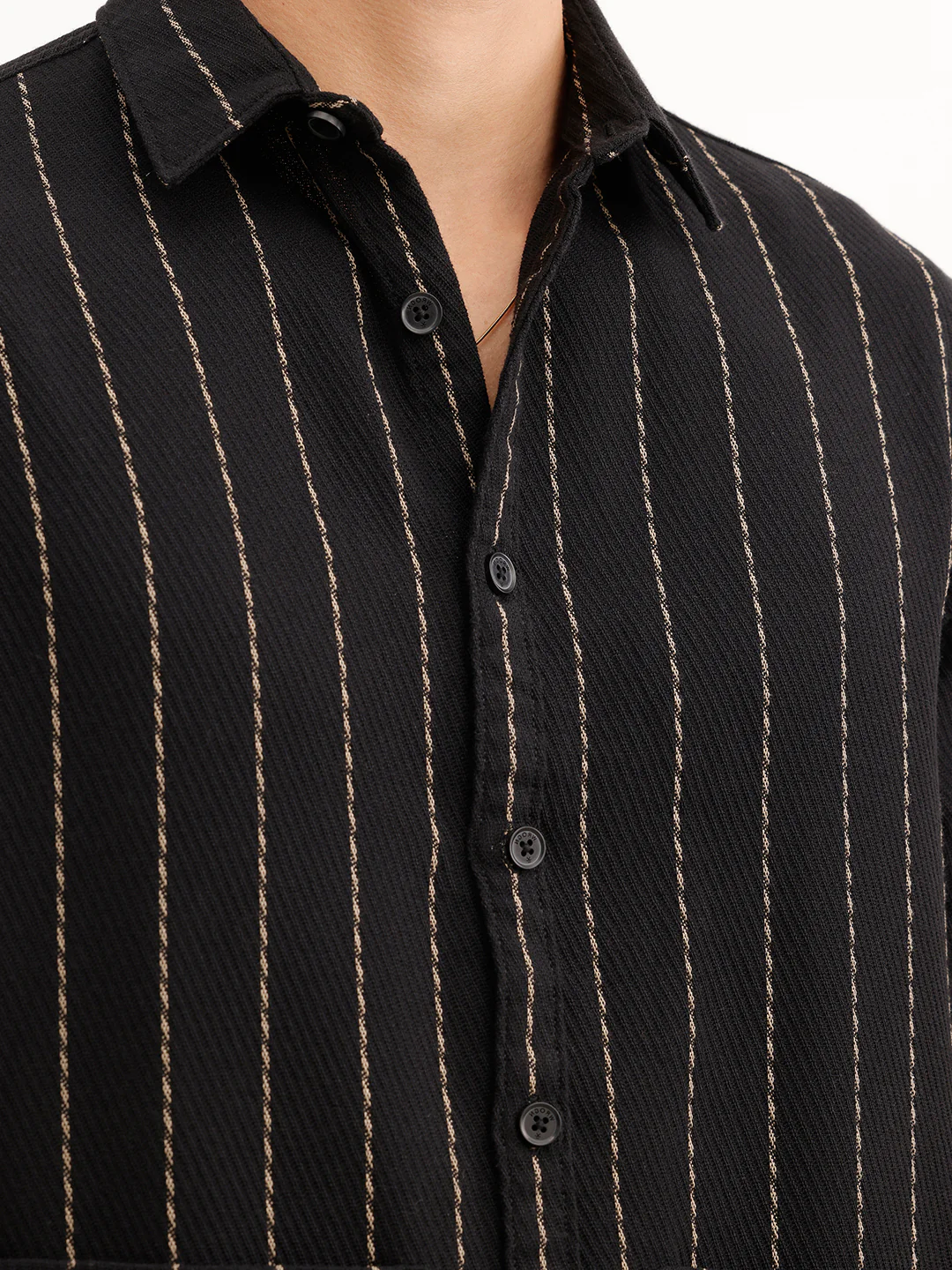 Comfort Fit Striped Textured Shirt  | Black - Image 5