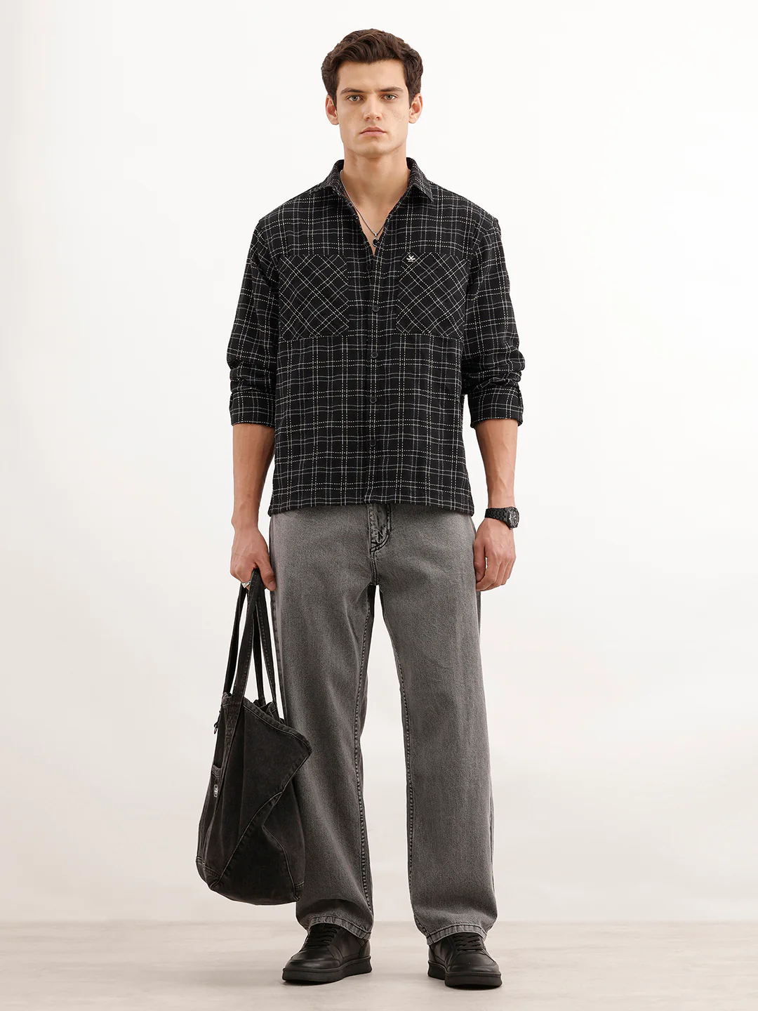 Comfort Fit Textured Double Pocket Shirt  | Black - Image 2