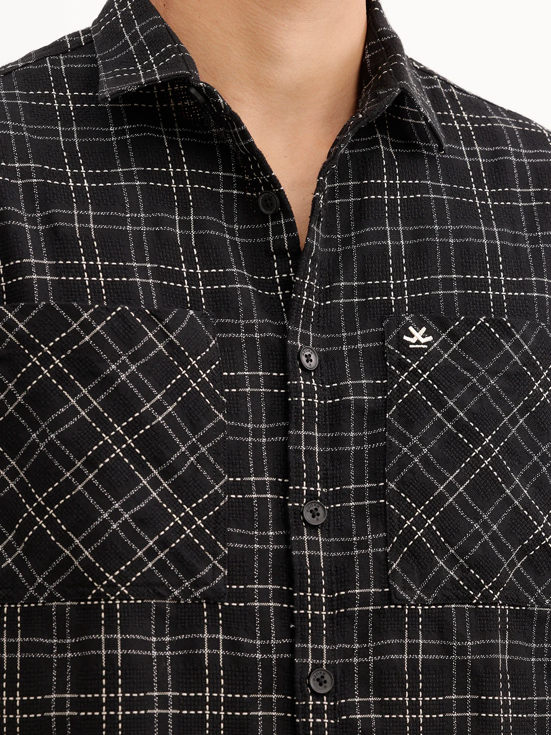 Comfort Fit Textured Double Pocket Shirt  | Black - Image 5