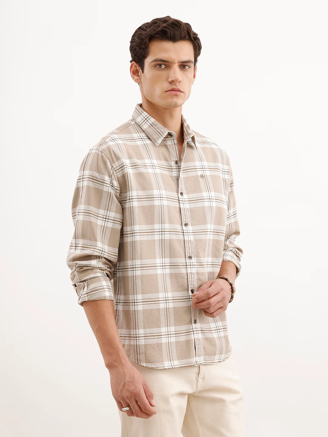 Comfort Fit Textured Shirt  | Khaki - Image 4