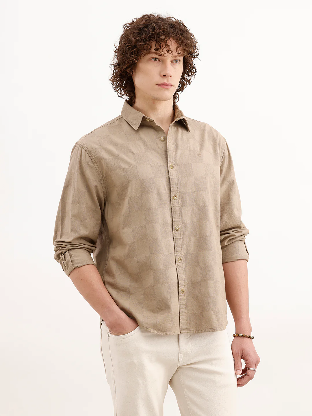Comfort Fit Textured Shirt | Khaki - Image 4