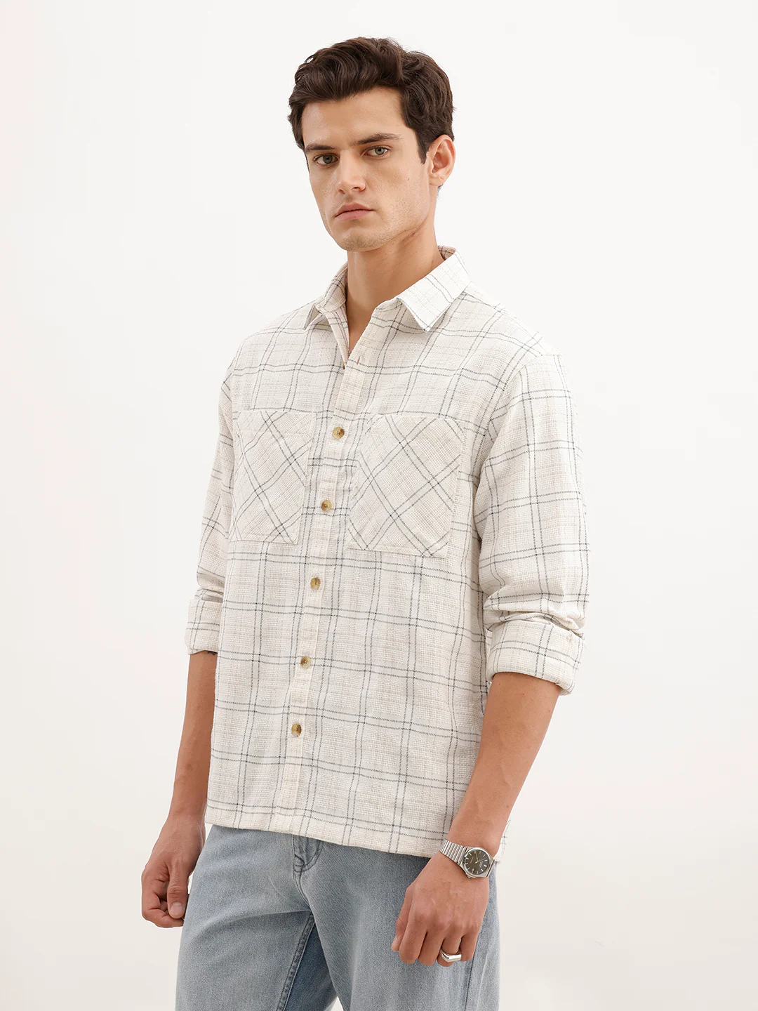 Comfort Fit Textured Shirt  | Off White - Image 4