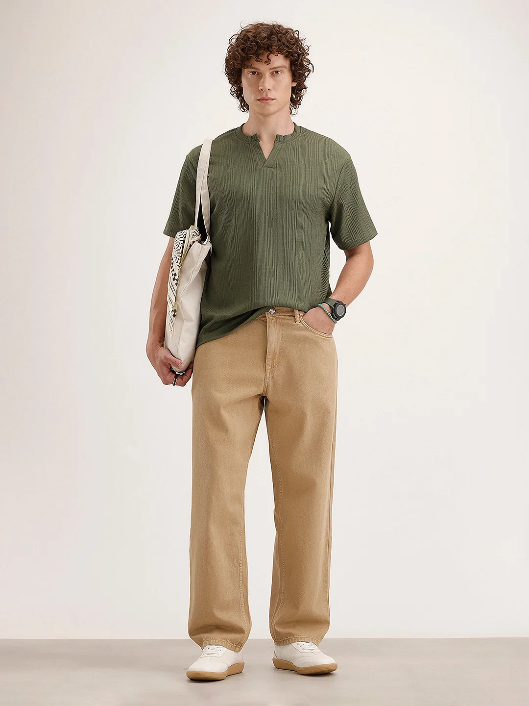 Comfort Fit Textured T-Shirt | Olive - Image 2