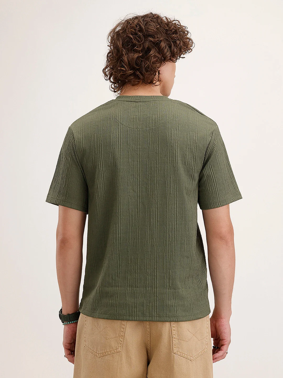 Comfort Fit Textured T-Shirt | Olive - Image 3